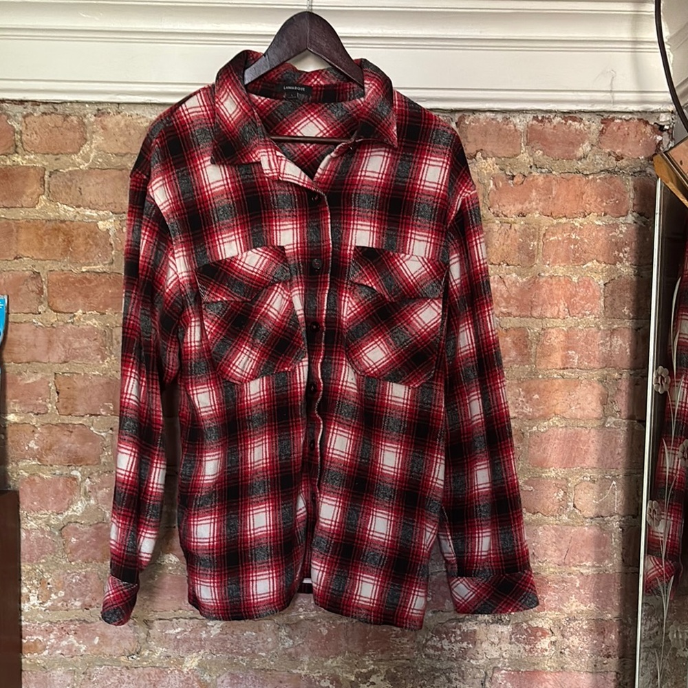 Lamarque Red and Black Plaid Button Down Shirt